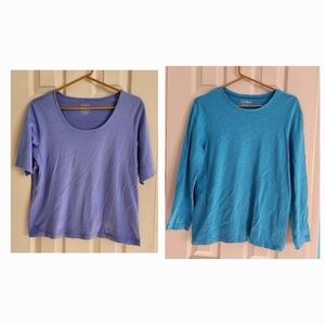2 LLBEAN Tops (light turquoise 100% cotton * Robin egg blue 100% Supima Cotton)